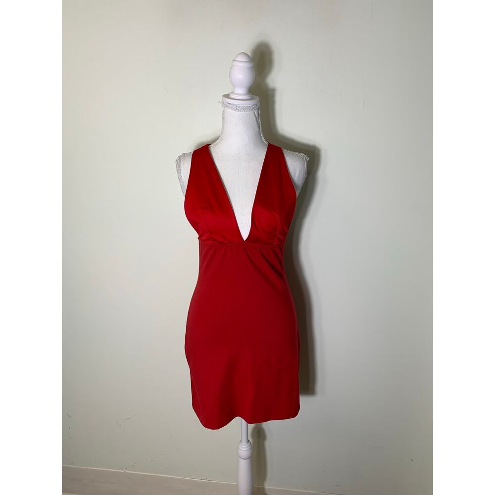 Reformation Red Plunge Mini Dress